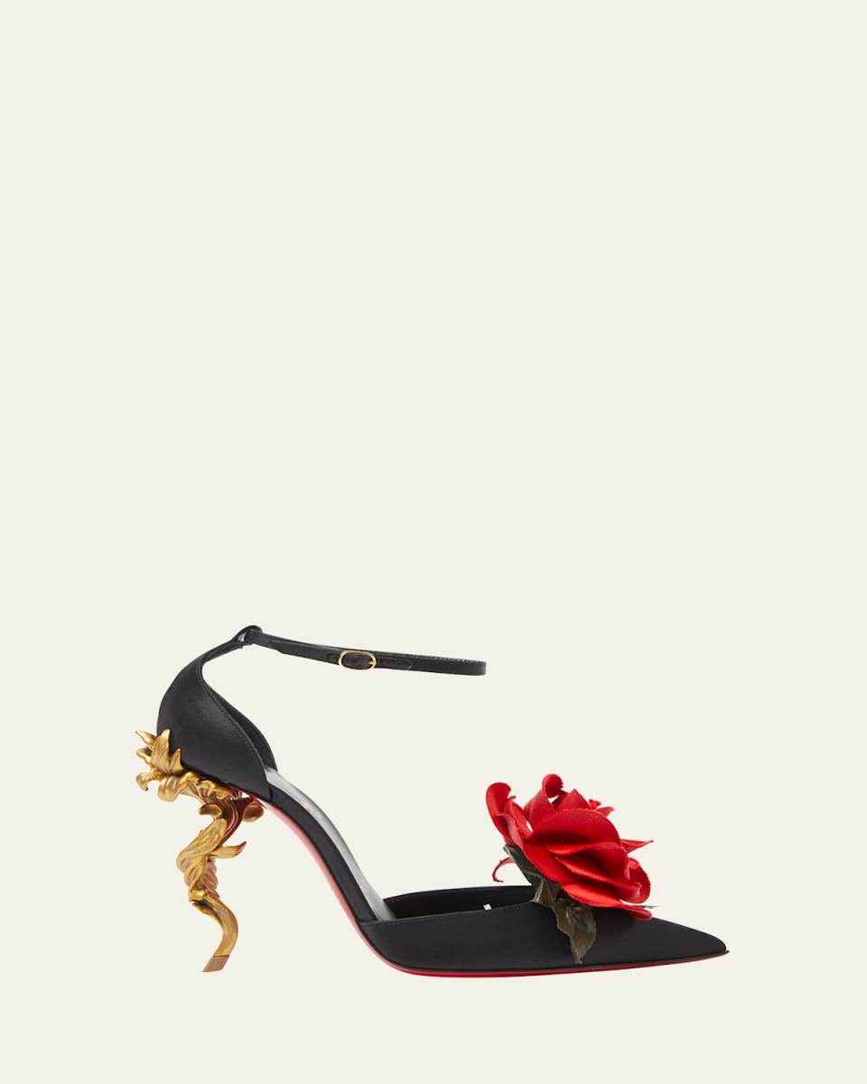 Bellarose Silk Red Sole Ankle-Strap Pumps